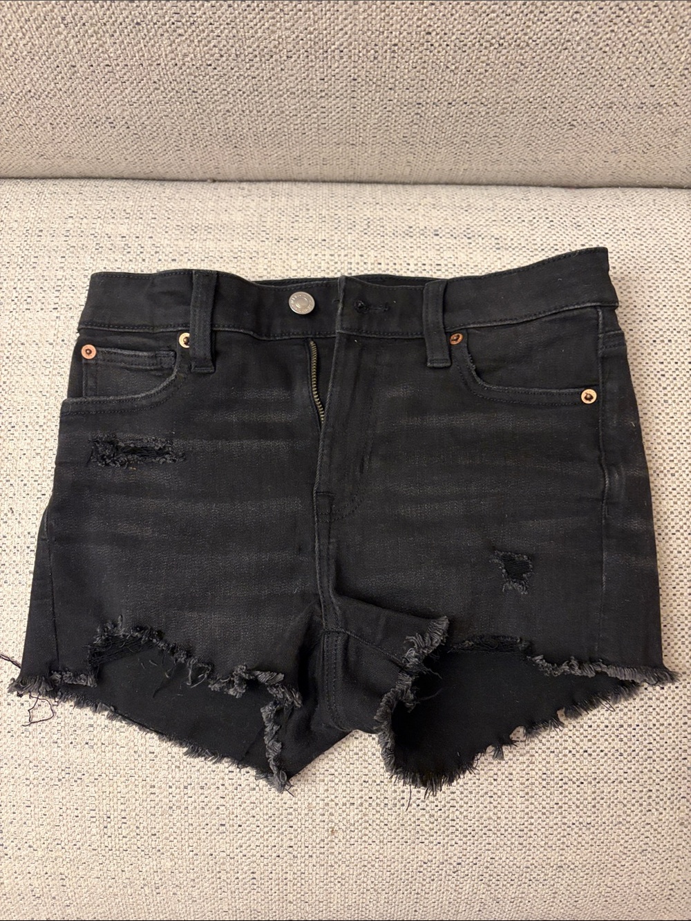 Women's Distressed Black Denim Jean Shorts sz 4 hardly worn.